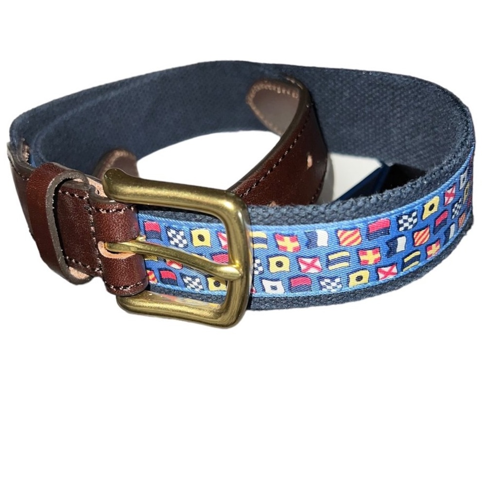 Vineyard vines men’s nautical flag canvas leather belt sz 32 waist